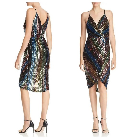 J.O.A. Dresses & Skirts - JOA Women's Striped Multicolor Sequin Dress Small Med Stretchy Mesh Metallic